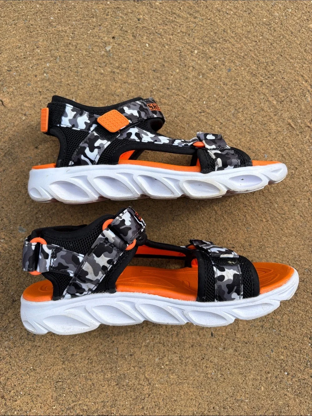 Sketchers S Lights Hypno-splash Orange Camo Boys Sandals Size 3